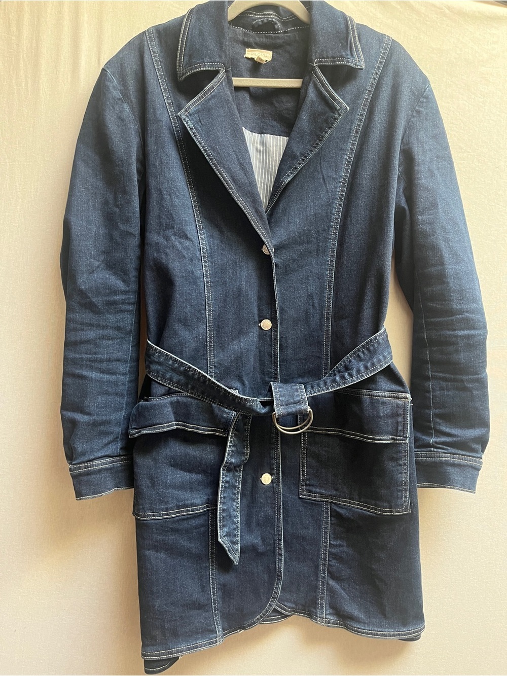 Anthropologie Pilcro Denim Trench Coat Jacket Striped Lined Belted Large - Picture 2 of 10